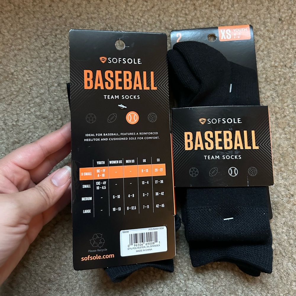 Sofsole Black Baseball Team Socks XS